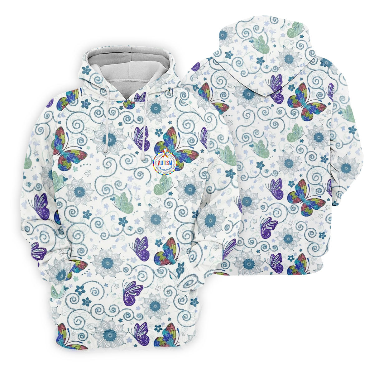 Autism Awareness Flower And Butterfly Puzzle Ribbon Men's Golf Shirt, Polo ShirtFor Men