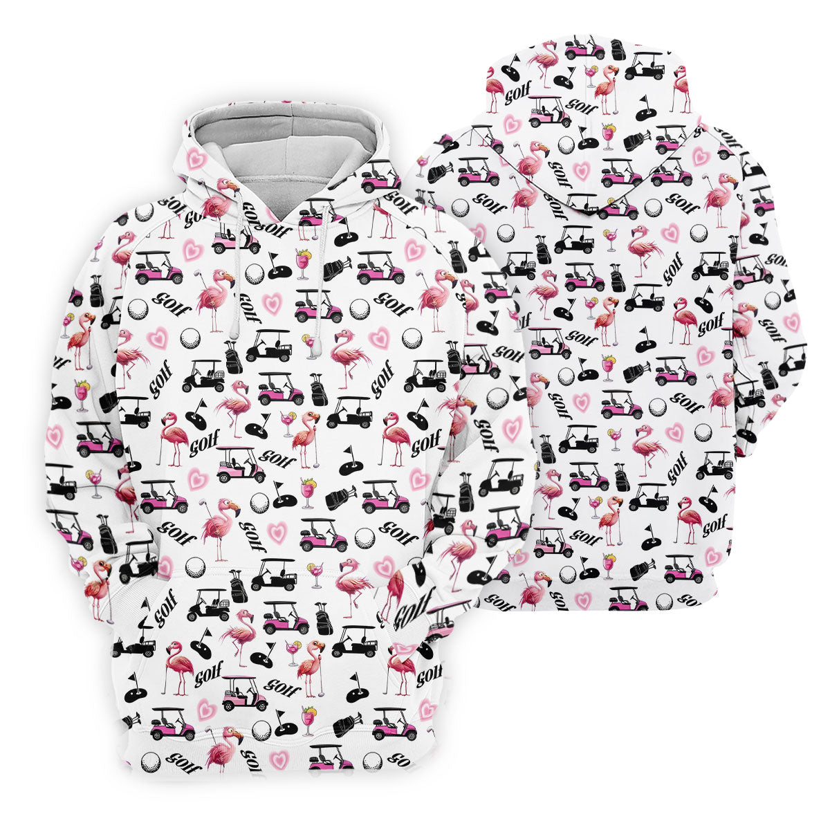 Pink Flamingo Golf Cart Martini Hawaiian Golf Shirt, Women’s Golf Polo, Ladies Golf Shirts