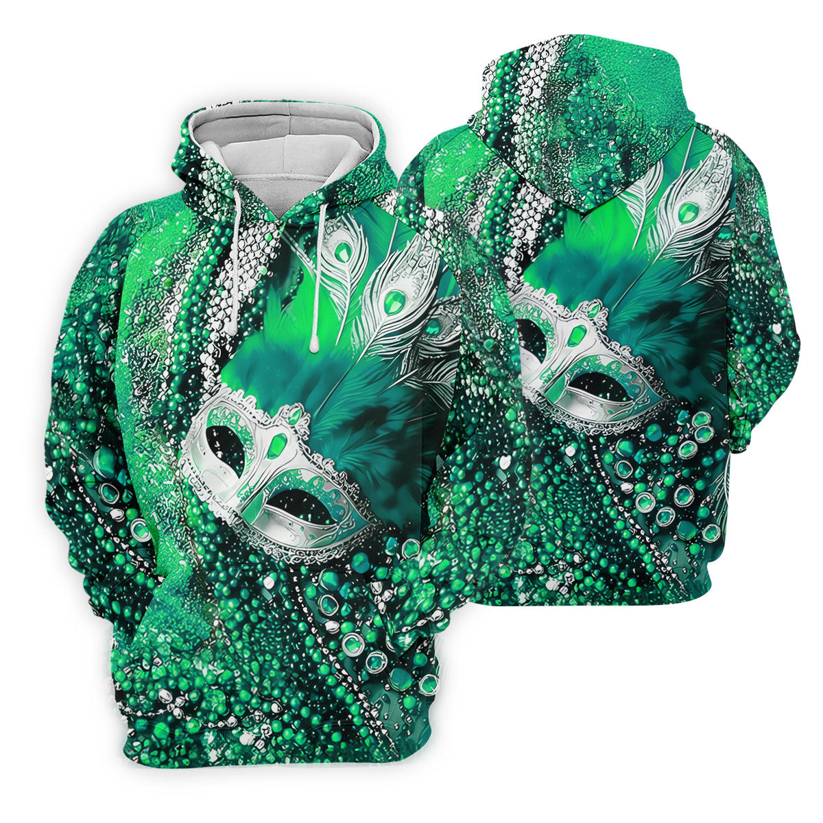 Mardi Gras Masquerade Mask Feather Beads Green Golf Shirt, Polo ShirtFor Men, Golf Shirts For Men