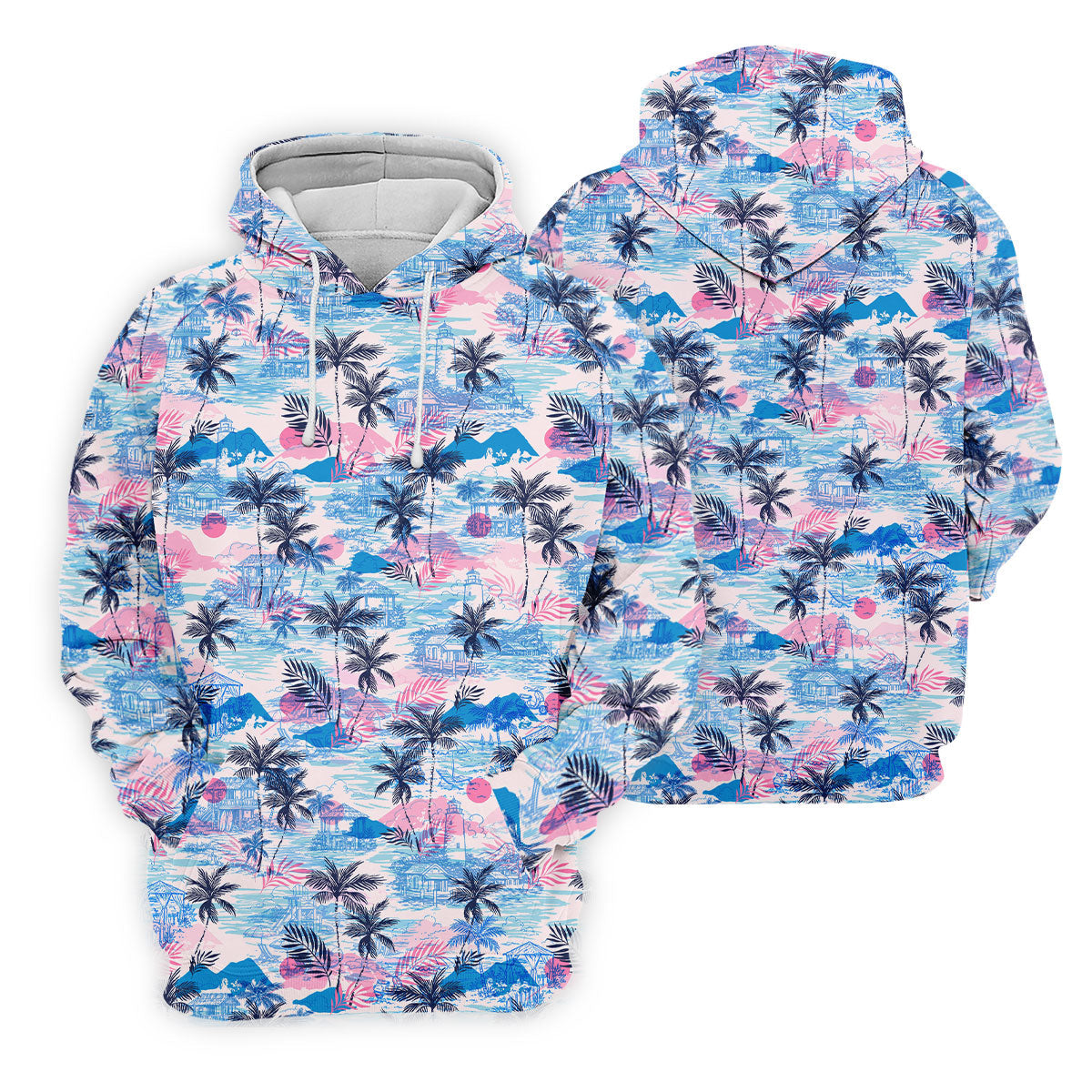 Tropical Island Sunset Pink And Blue Hawaiian Golf Shirt, Polo Shirtor Men, Golfing Apparel