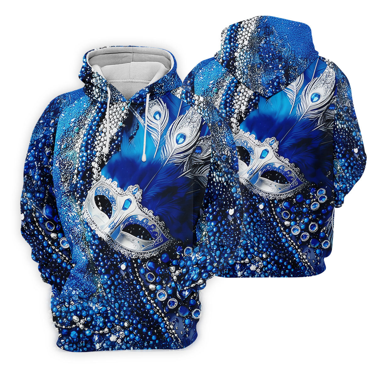 Mardi Gras Masquerade Mask Feather Beads Blue Golf Shirt, Polo ShirtFor Men, Golf Shirts For Men