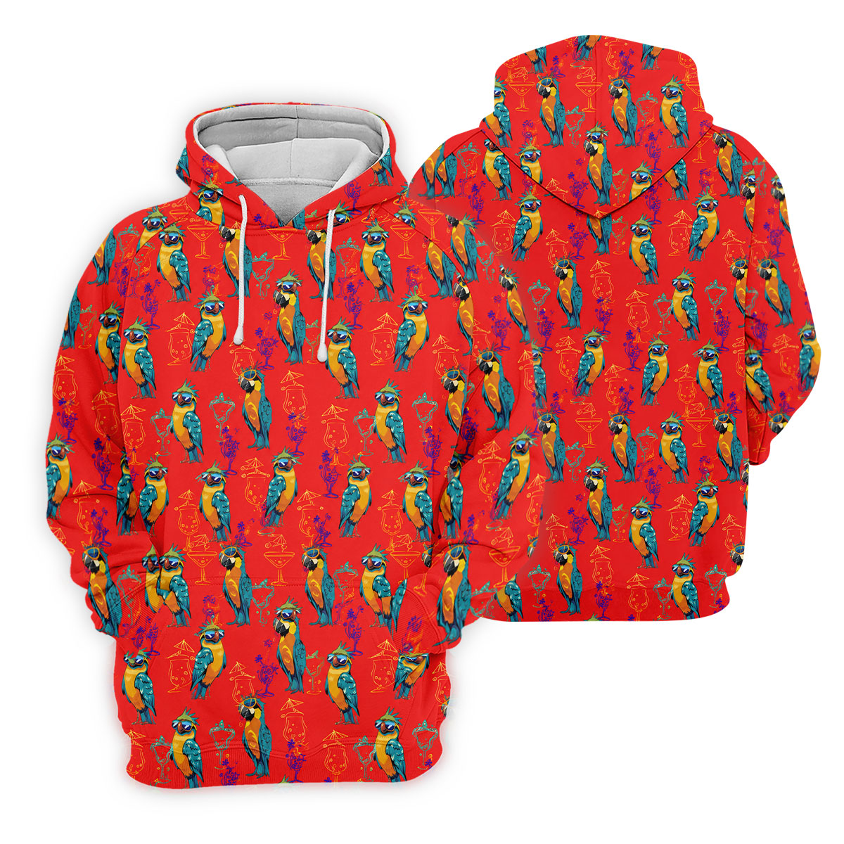 Red Parrot Sunglasses Cocktail Pattern Golf Shirt, Hawaiian Golf Shirt, Golf Tops For Women, Women’s Golf Apparel