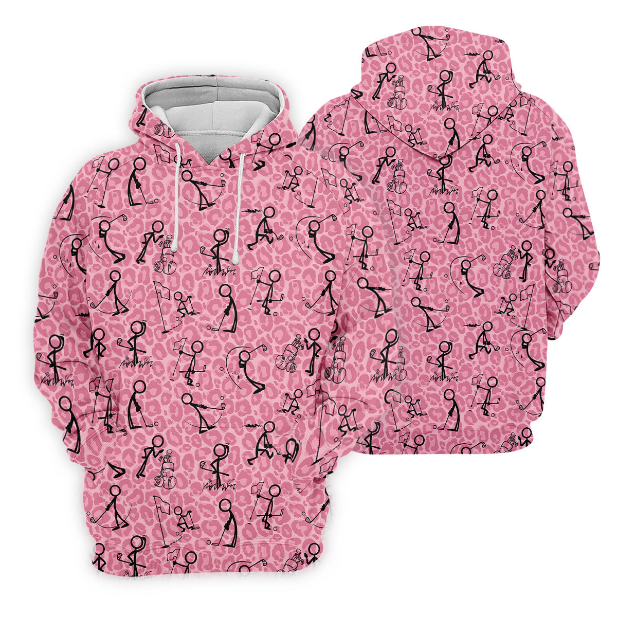 Golf Stick Man Pink Leopard Print Women Golf Top, Unique Gift For Golfer, Ladies Golf Polos
