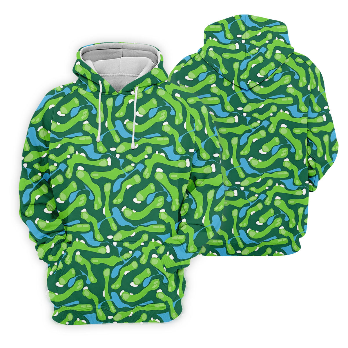 Golf Course Layout Golf Shirt, Fairway Water Hazard Pattern, Golf Shirt For Men