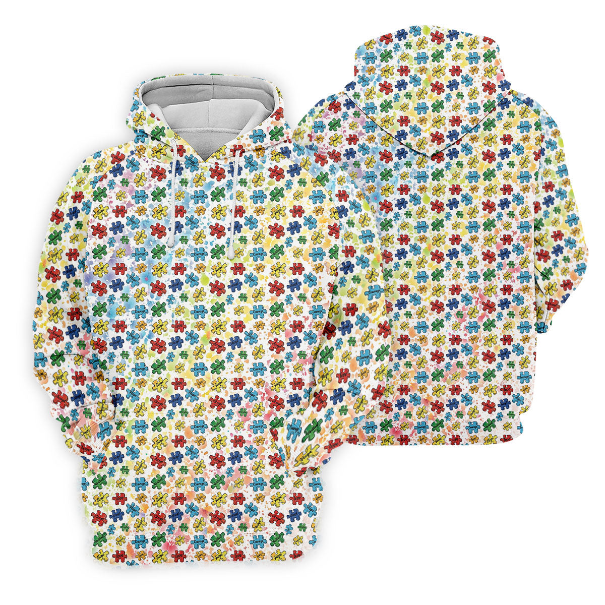 Autism Awareness Jigsaw Puzzle Pieces Rainbow Paint Splatter Men's Golf Shirt, Polo ShirtFor Men