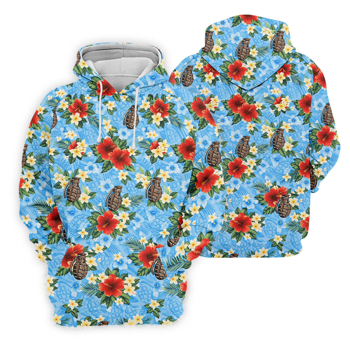 Floral Pattern Army Theme Hawaiian Blue Golf Shirt, Men's Golf Polo ShirtShirts For Men