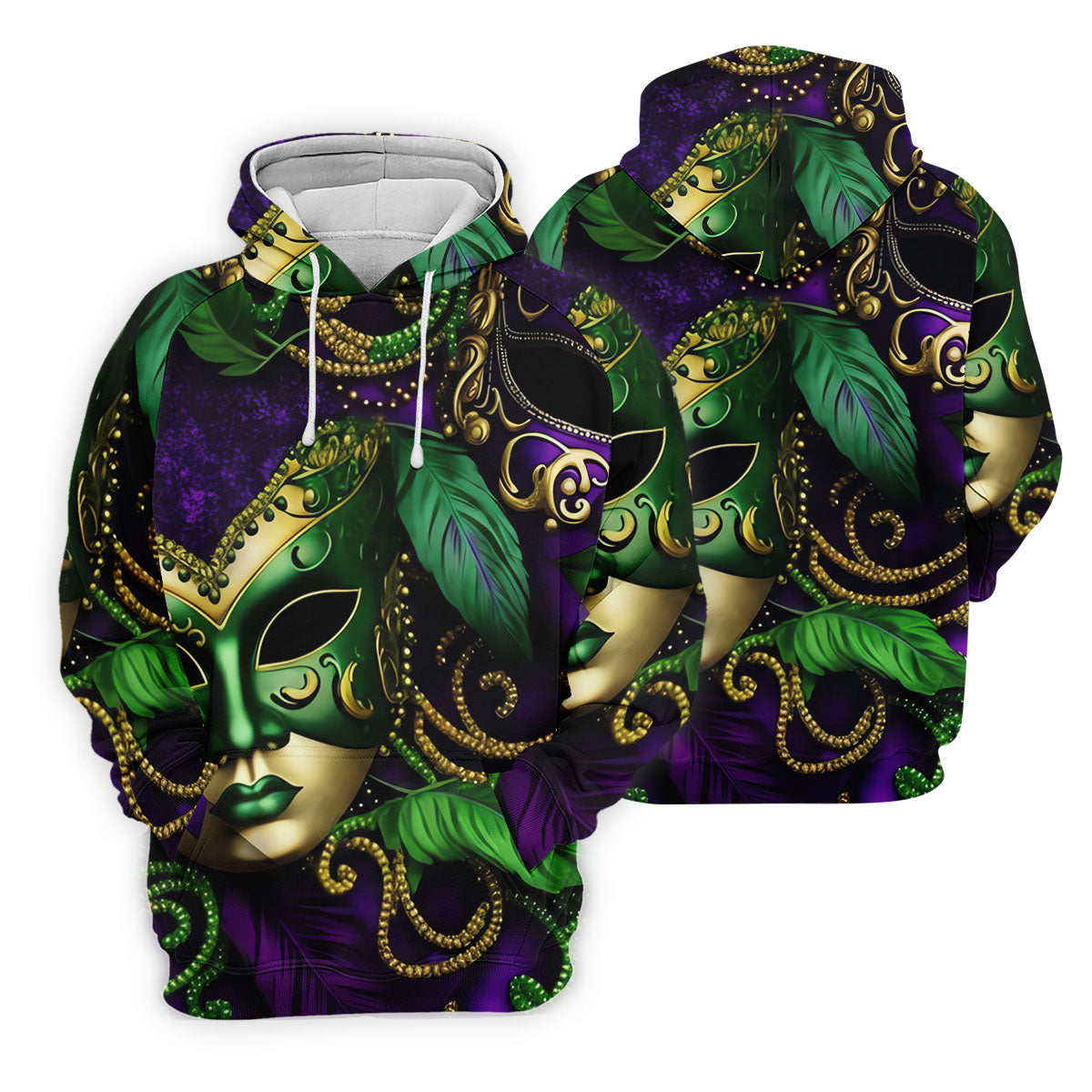 Purple Green Gold Carnival Mask Feather Print Mardi Gras Golf Shirt, Polo ShirtFor Men, Golf Shirts For Men