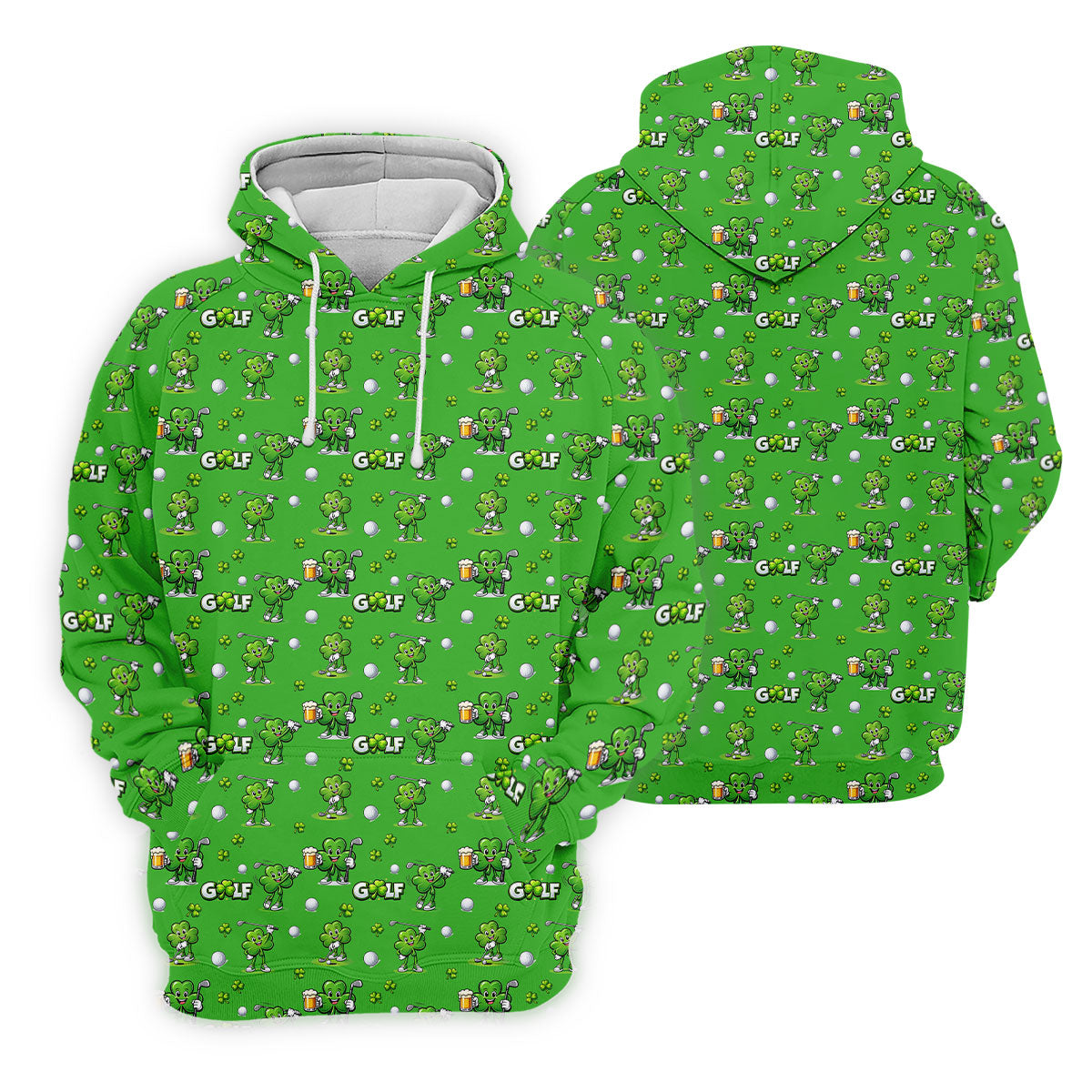Three Leaf Clover Golf And Beer St Patrick's Day Green Golf Shirt, Fun Golf Shirts For Men, Polo ShirtFor Men