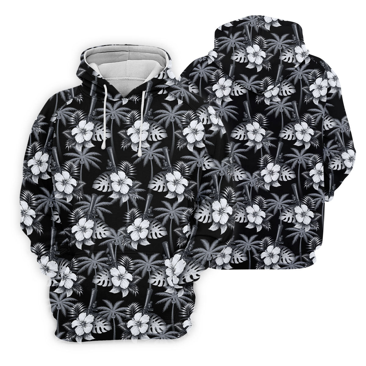 White Hibicus Black Hawaiian Golf Shirt, Tropical Summer Theme Golf Shirt For Women