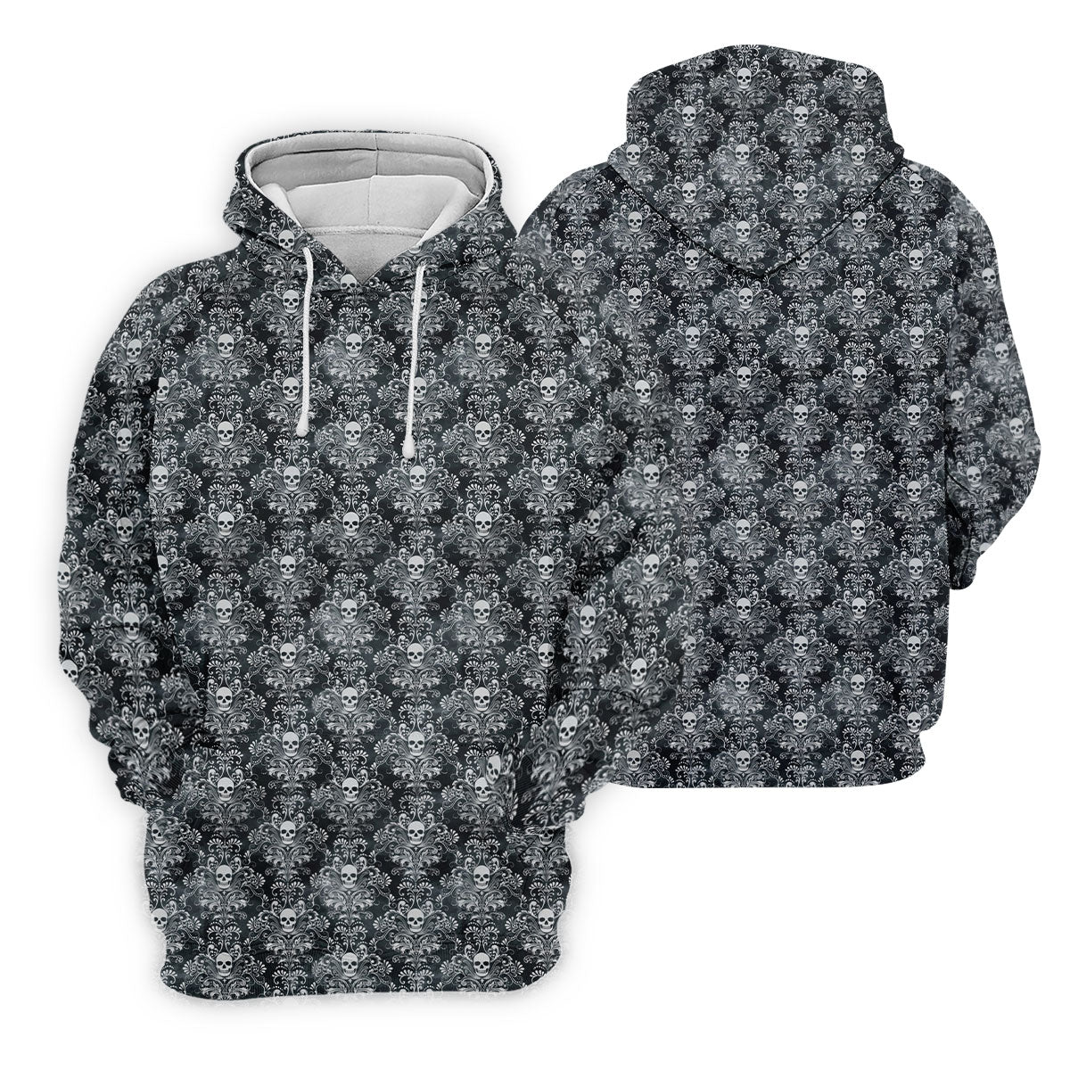 Skull Damask Charcoal Grey Gothic Floral Women Golf Top, Ladies Golf Shirts, Golf Shirt For Women