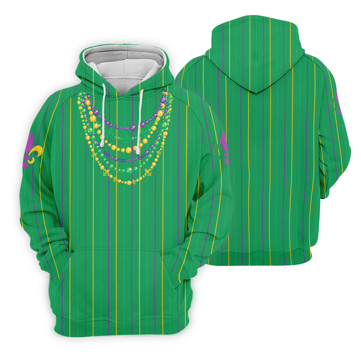 Mardi Gras Beads Necklaces Print Green Golf Shirt, Golf Tops For Men, Polo ShirtFor Men, Golf Shirts For Men