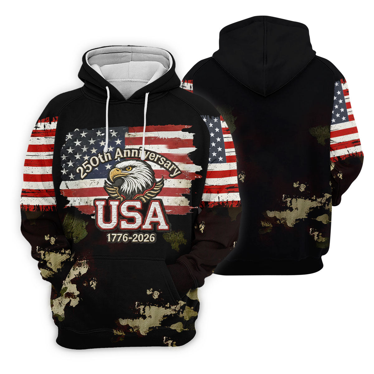 250th Anniversary USA 1776-2026 Distressed Flag Men's Golf Polo ShirtPatriotic 4th Of July Golf Shirt