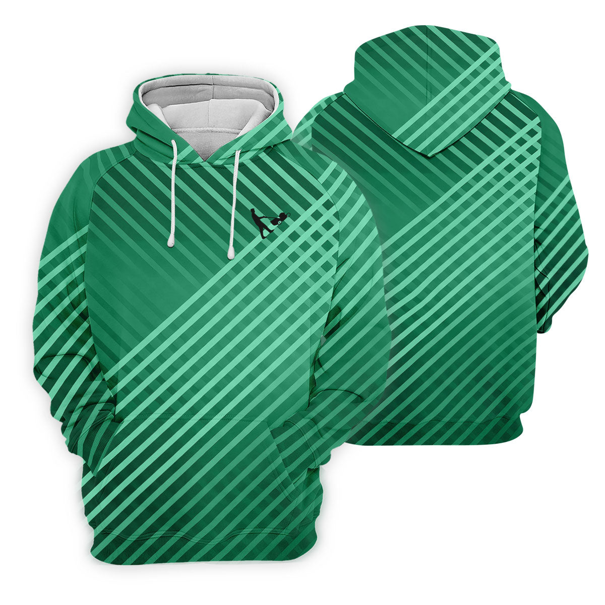 Green And White Striped Pattern Golf Tops For Men, Performance Golf Shirt, Polo Shirt Men