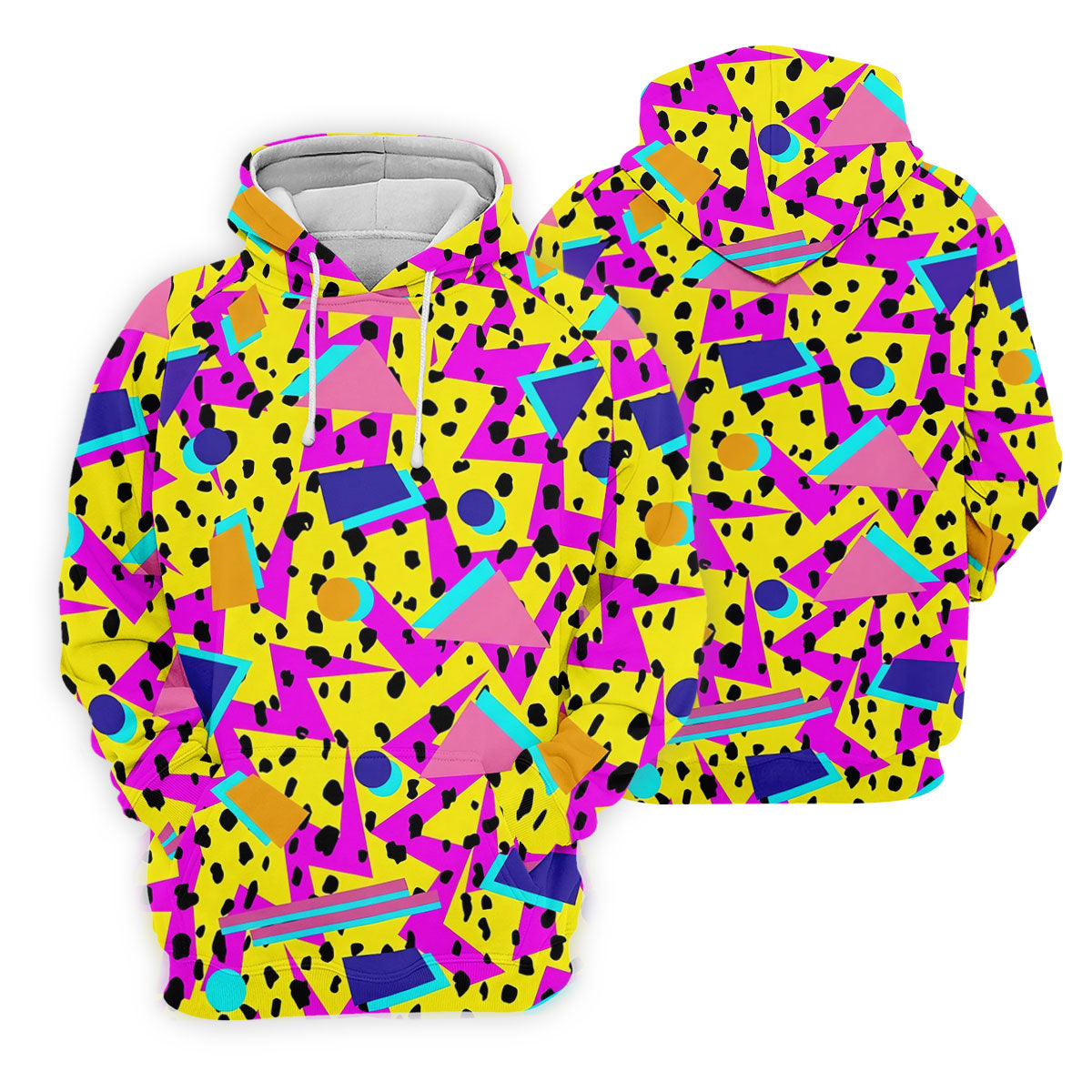 Retro Neon Geometric Shapes Yellow Golf Shirt, Golf Shirts For Men, Mens Golf Apparel, Polo Shirts For Men