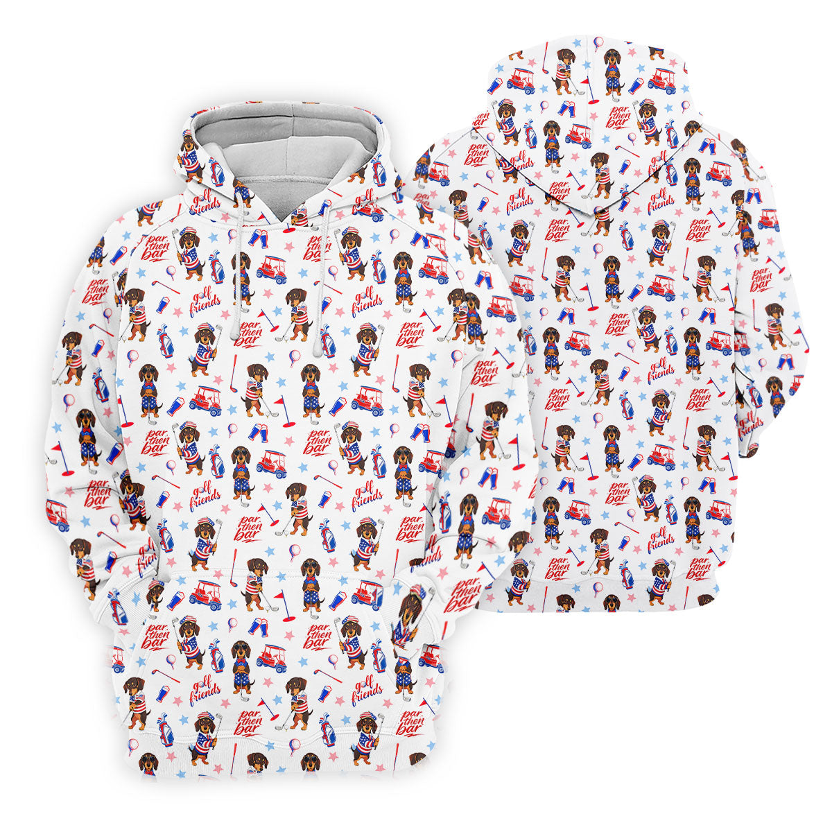 Par Then Bar Cute Dachshund Golf Pose 4th Of July Golf Shirts For Men, 250th Anniversary Patriotic Golf Shirt