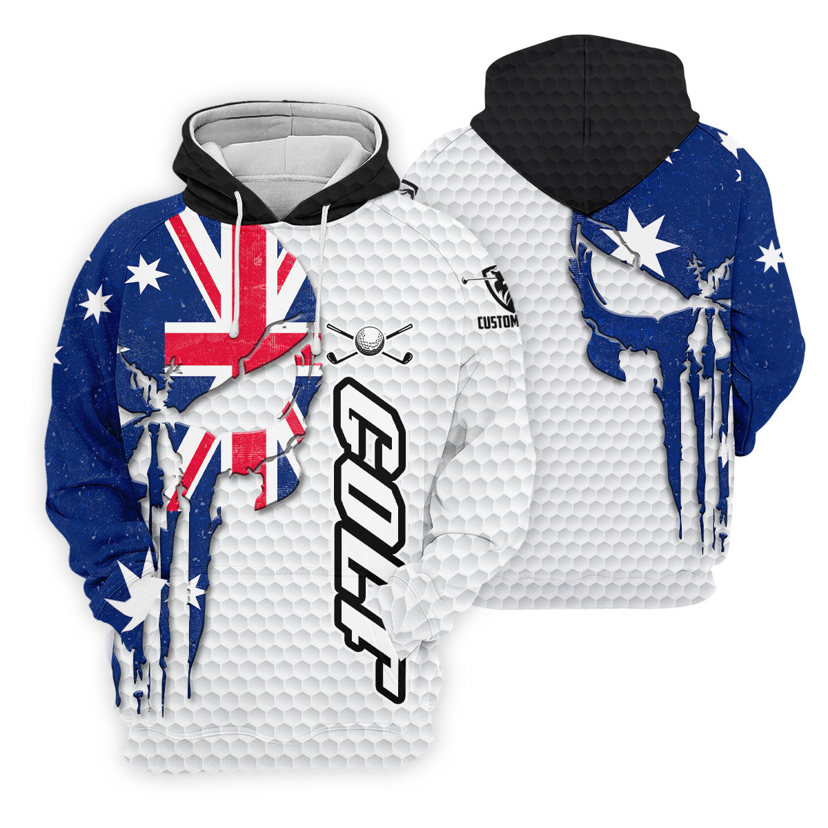 Cool Skull Golf Ball Pattern Australia Flag Print White Golf Shirt, Polo Shirtor Men