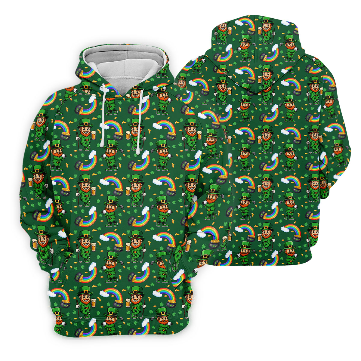 St Patrick's Day Leprechaun Golf Pose Rainbow Gold Pot Shamrock Golf Shirt, Golf Tops For Men, Golf Shirts For Men