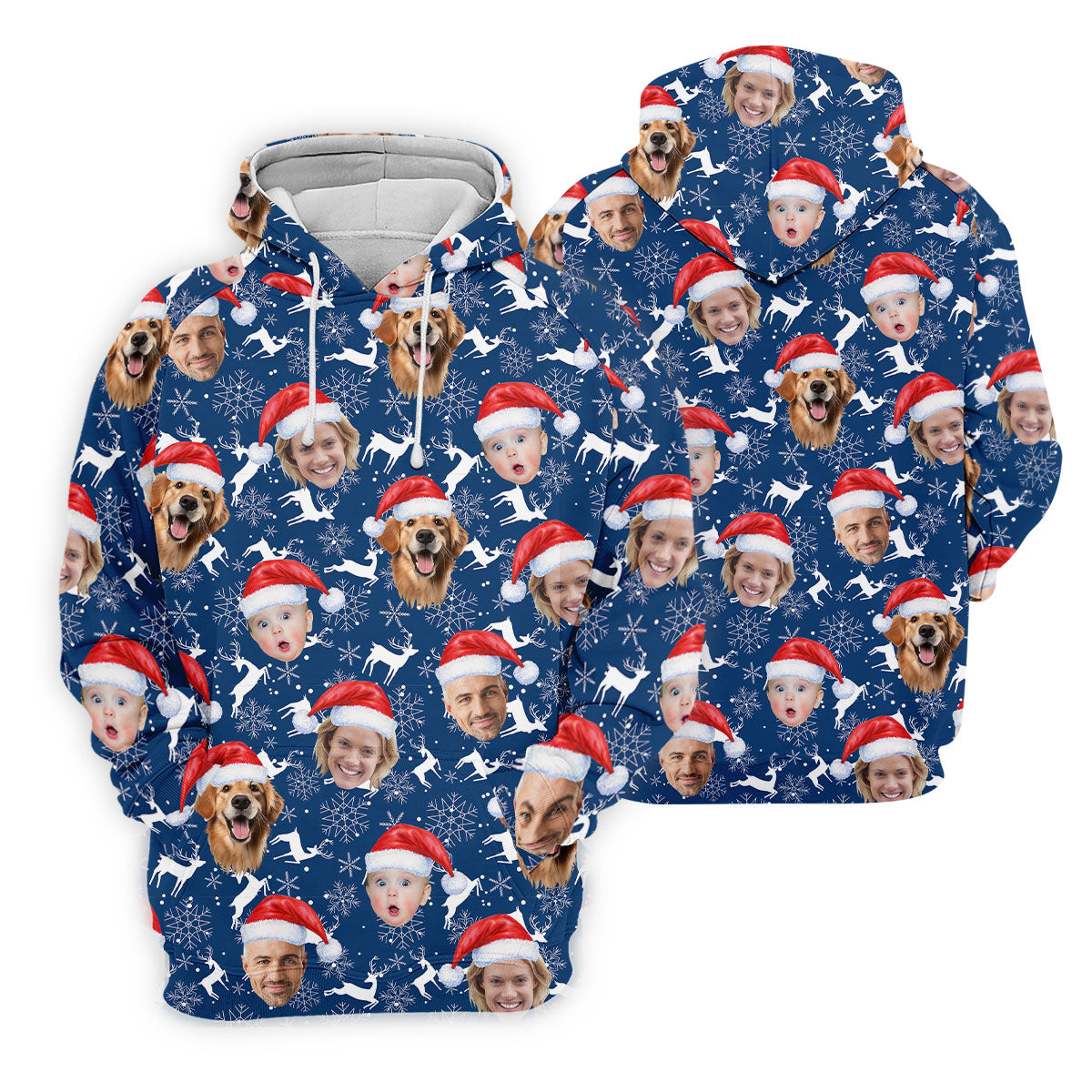 Custom Face Reindeer Pattern Navy Golf Shirt, Christmas Golf Shirt, Women's Golf Tops, Golf Gift For Ladies