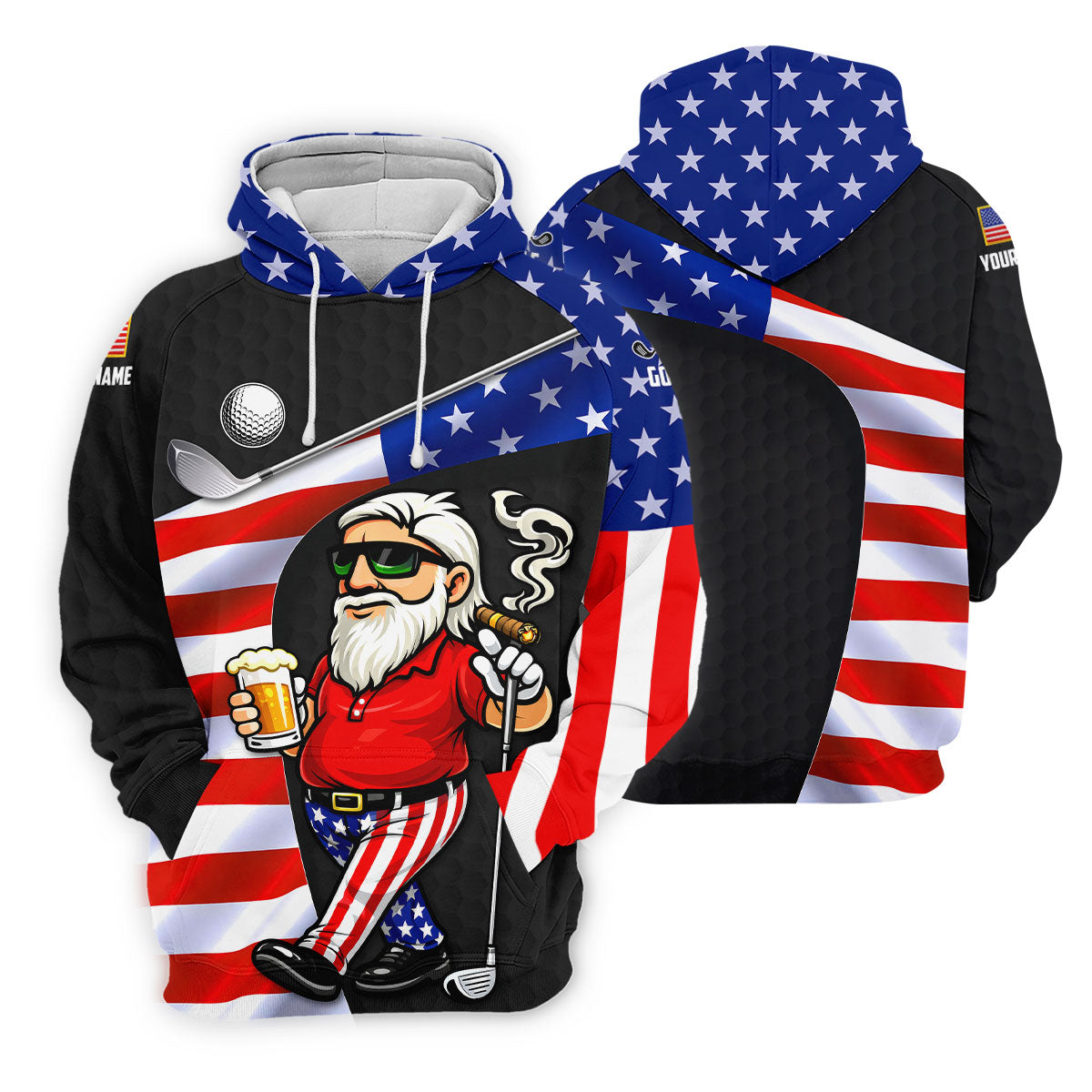 Golf And Beer Patriotic Man Golf Ball Pattern 4th Of July Black Golf Shirt, 250th Anniversary Women's Golf Tops
