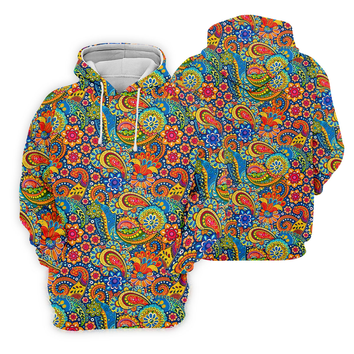 Colorful Floral Paisley Pattern Polo Shirt, Hawaiian Golf Shirt, Mens Golf Apparel