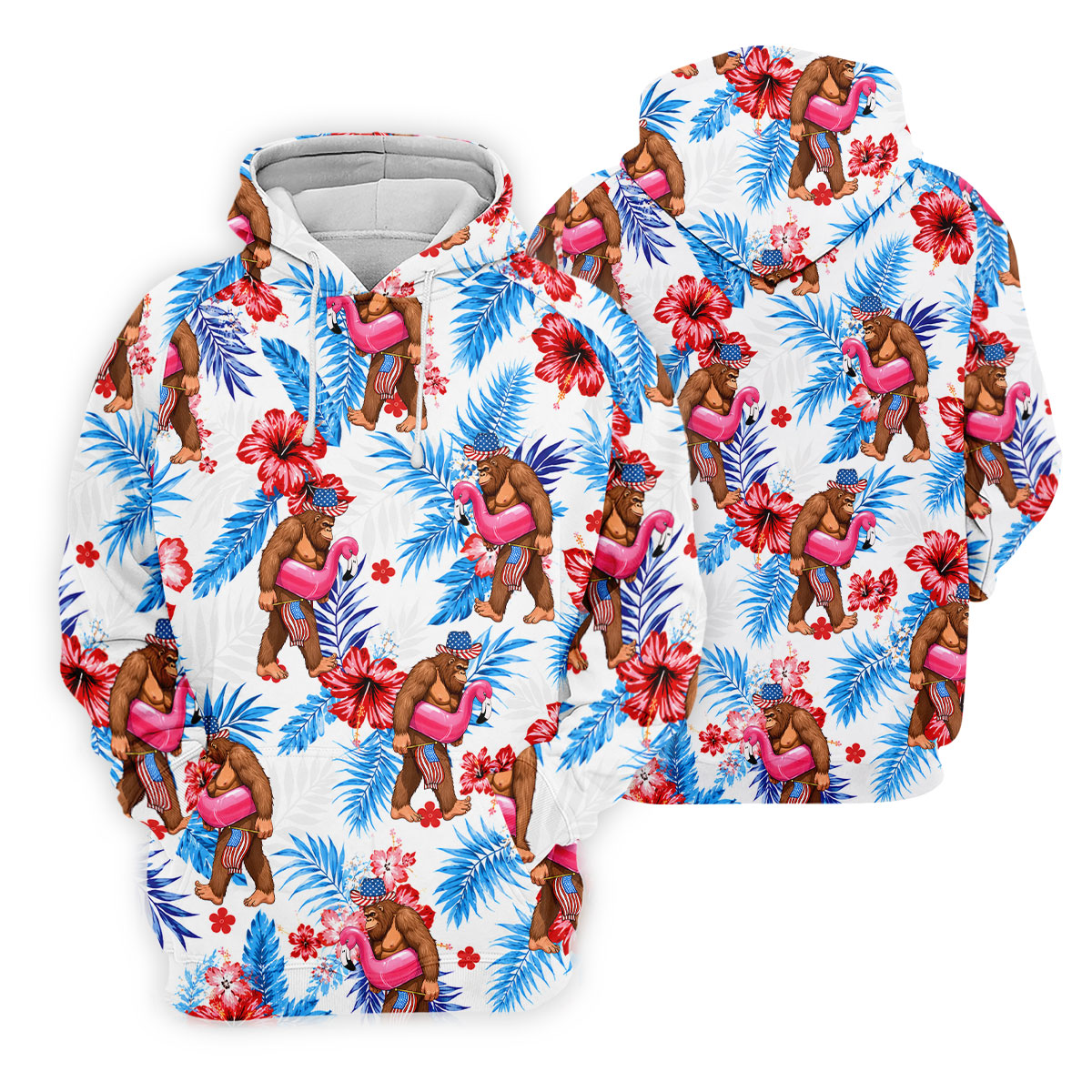 Bigfoot Flamingo Float Tropical Hawaiian Golf Shirt, Hawaiian Golf Shirt, Golf Tops For Women