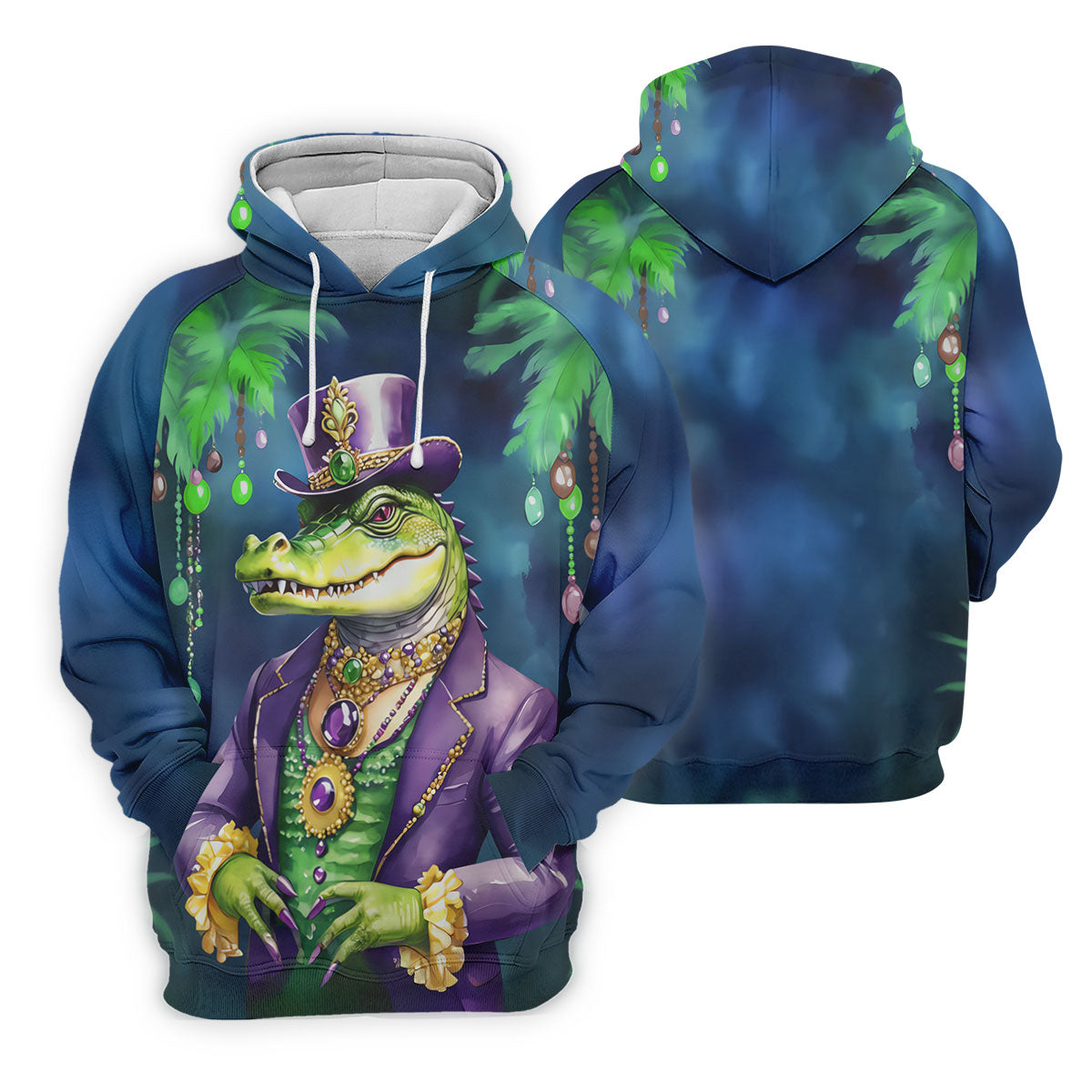 Mardi Gras Alligator Navy Golf Shirt, Men's Funny Golf Shirts, Polo ShirtFor Men, Golf Shirts For Men
