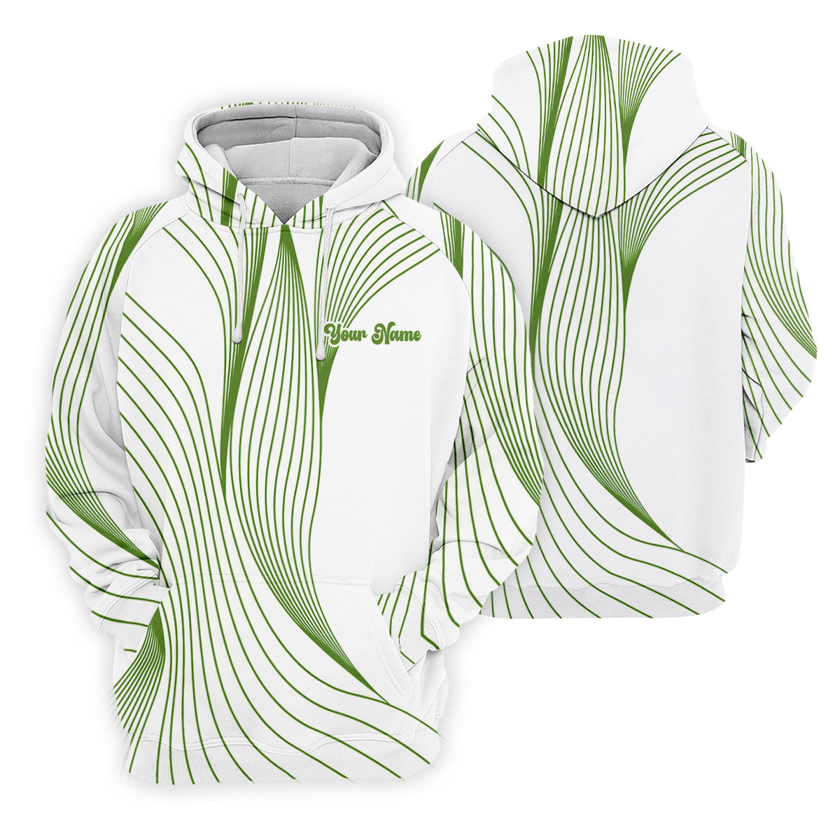 Geometric Line Wavy Line Green And White Custom Name Golf Shirts For Men, Men's Golf Shirt, Polo Shirt Men