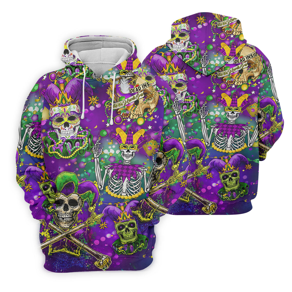 Dead Inside Mardi Gras Festival Skull Purple Green Gold Women's Golf Tops, Ladies Golf Polos