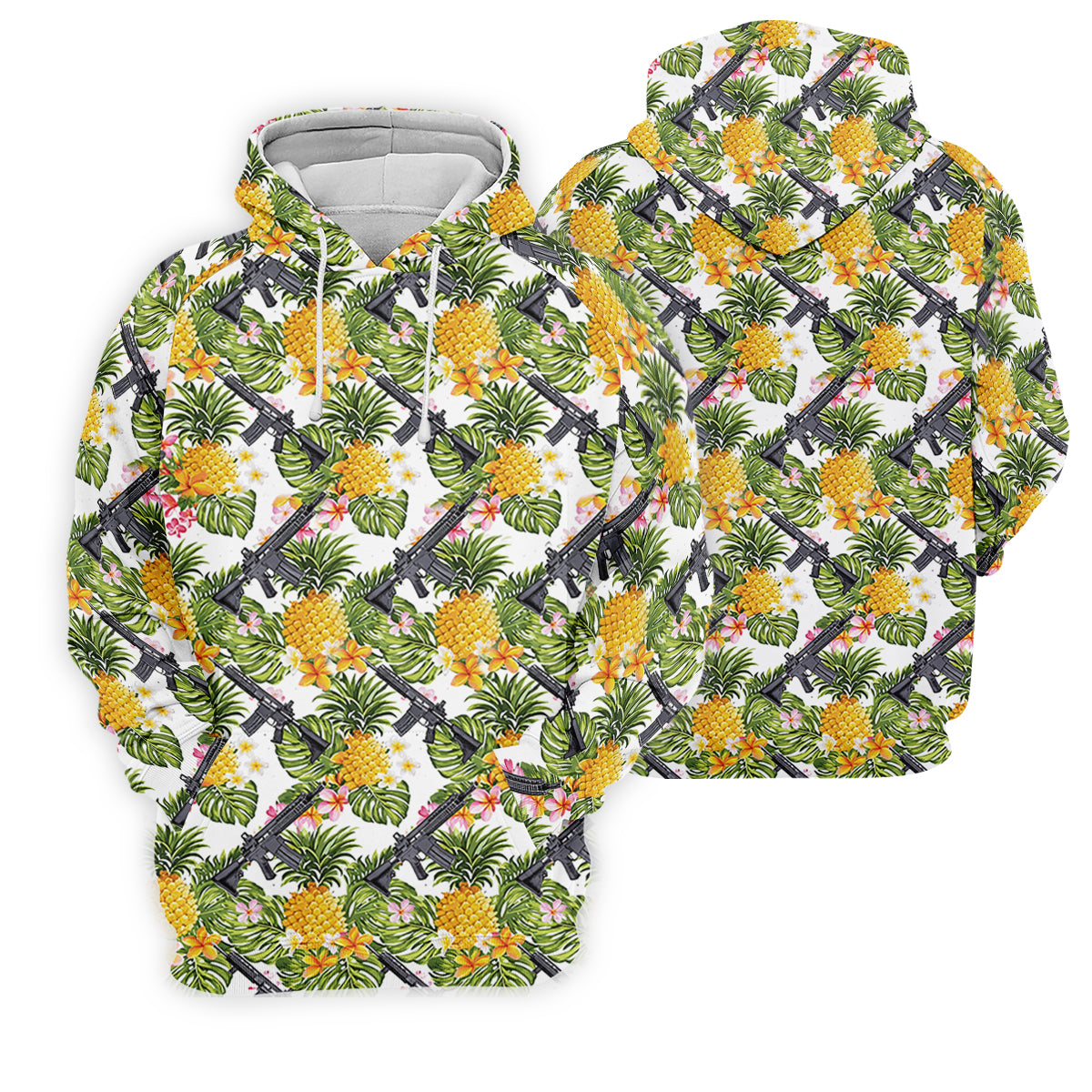 Tropical Pineapple Rifle Golf Shirt, Hawaiian Tactical Print, Golf Shirts For Men