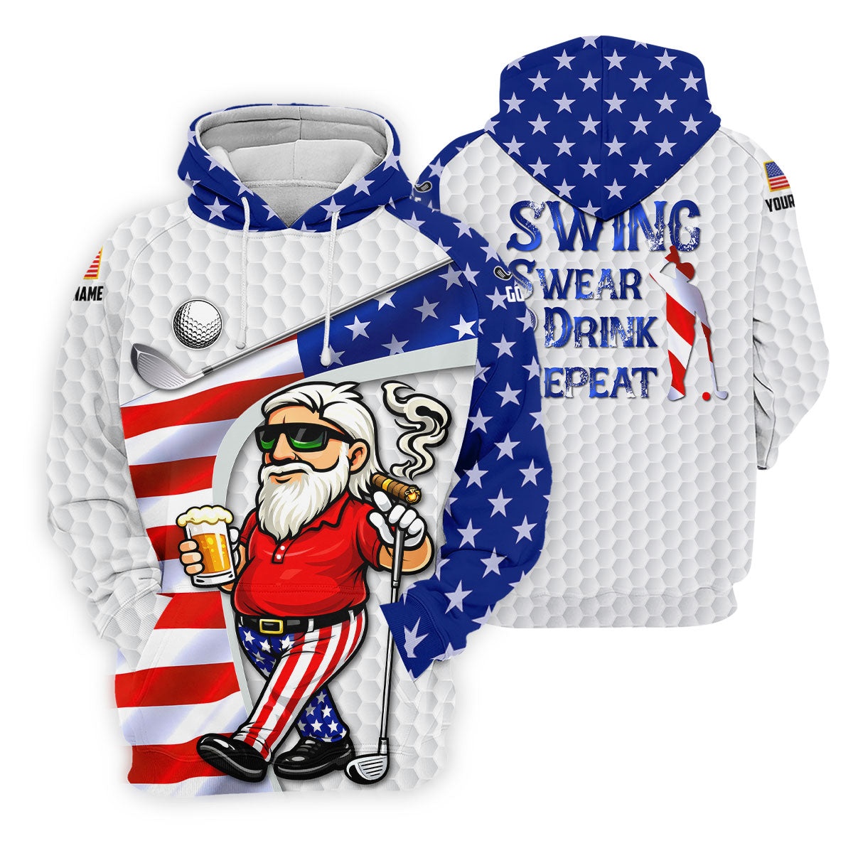 Swing Swear Drink Repeat Golf And Beer Patriotic Man 4th Of July White Golf Shirt, 250 Years Women's Golf Tops