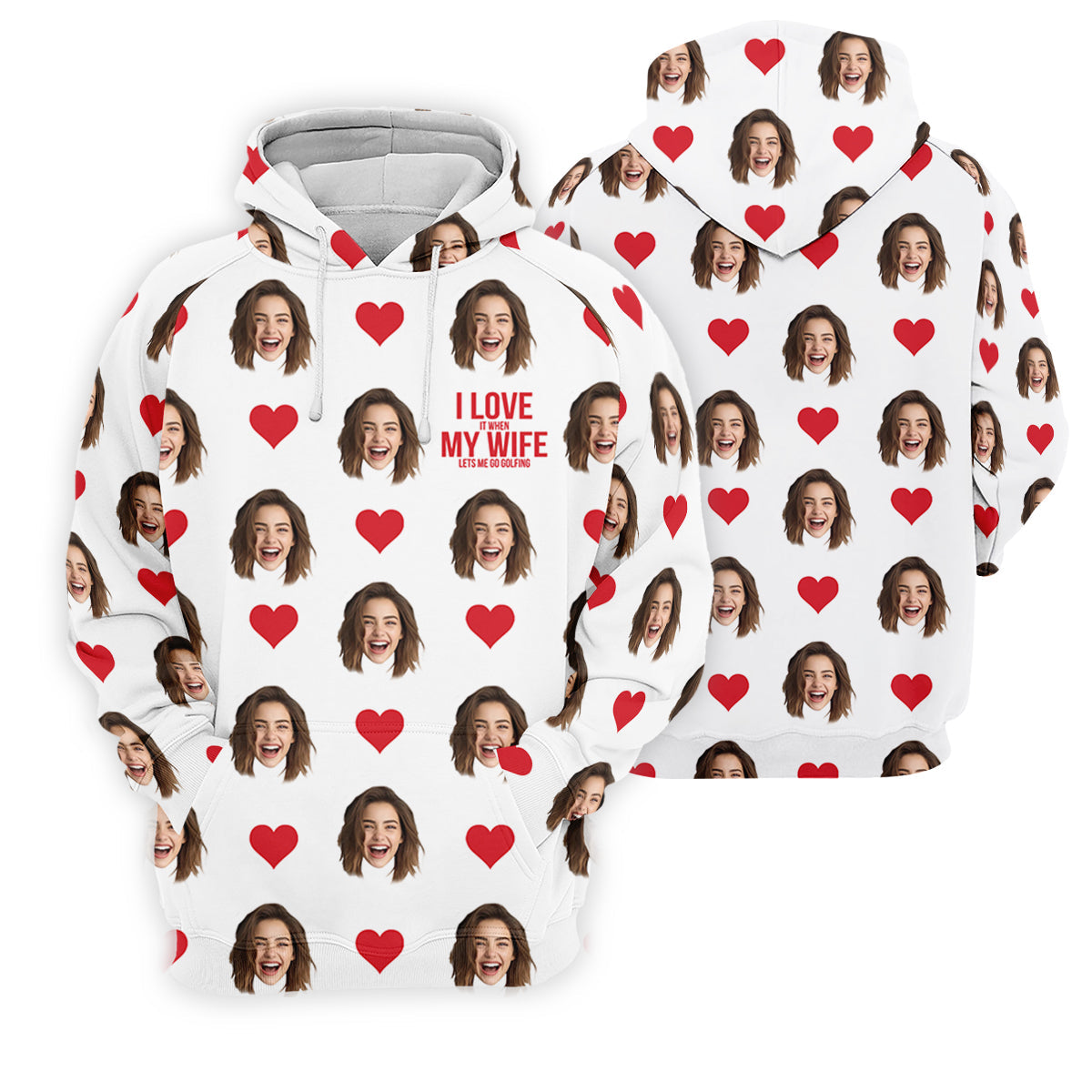 I Love My Wife Custom Photo White Golf Shirt, Valentines Golf Gift, Women Golf Top, Ladies Golf Polos