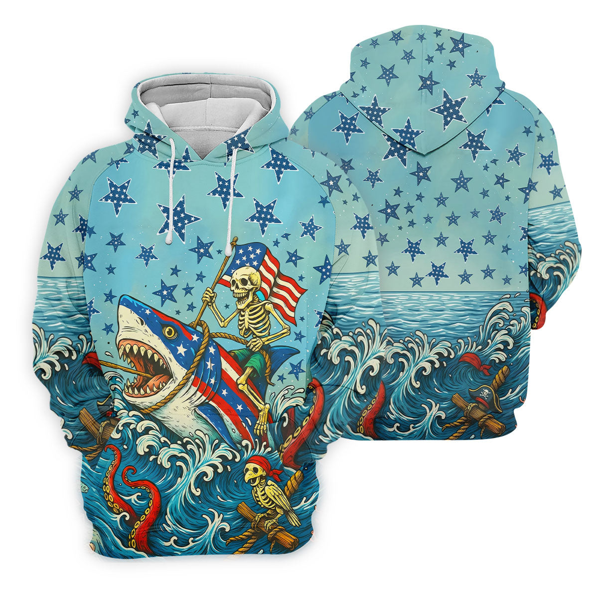 Skeleton Riding Shark Patriotic Golf Shirt, 4th Of July Golf Shirt, 250 Years Polo Shirtor Men