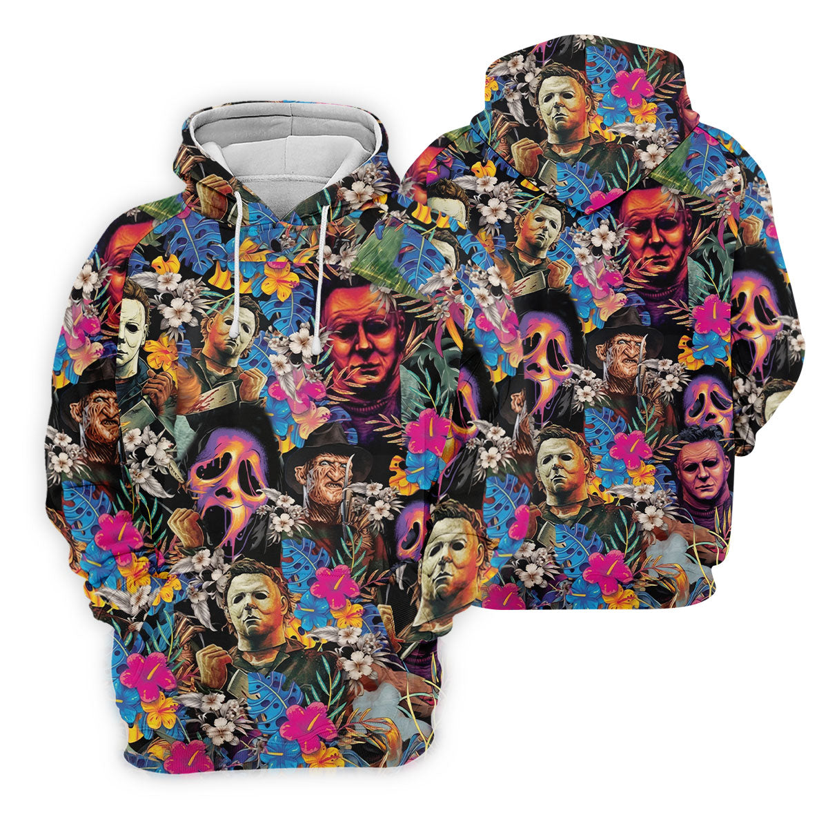 Tropical Horror Character Hawaiian Golf Shirt, Mens Golf Polo, Halloween Golf Apparel