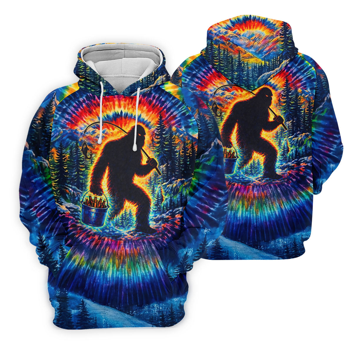 Tie Dye Bigfoot Fishing Forest Golf Shirt, Mens Golf Apparel, Printed Golf Shirts