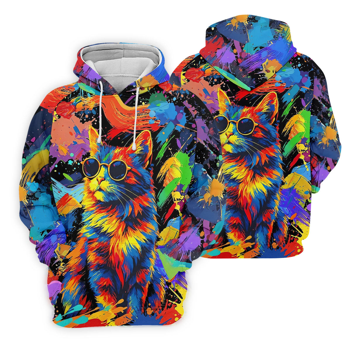 Colorful Cat Sunglasses Paint Splash Golf Shirt, Women's Golf Tops, Performance Golf Shirt