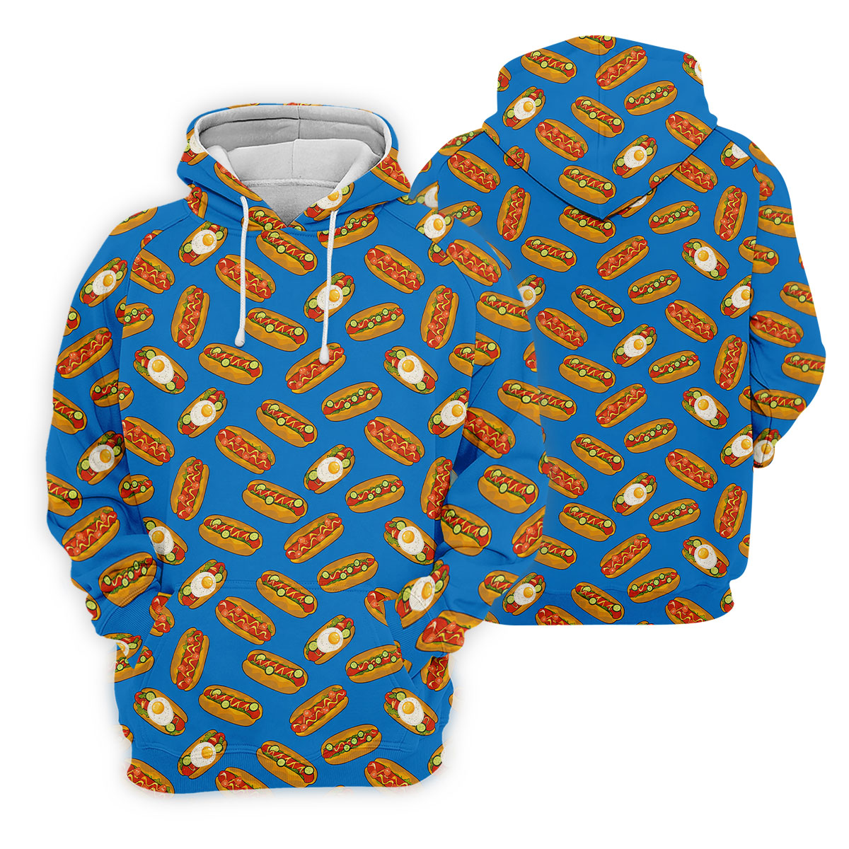 Blue Hot Dog And Fried Egg Pattern Golf Shirt, Hawaiian Golf Shirt, Golf Tops For Women, Printed Golf Shirt