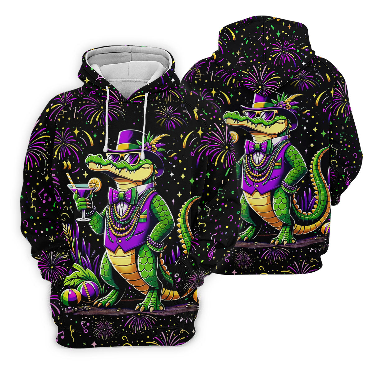 Mardi Gras Aligator Purple Green Gold Confetti Star Women's Golf Shirts, Women's Golf Tops, Ladies Golf Shirts