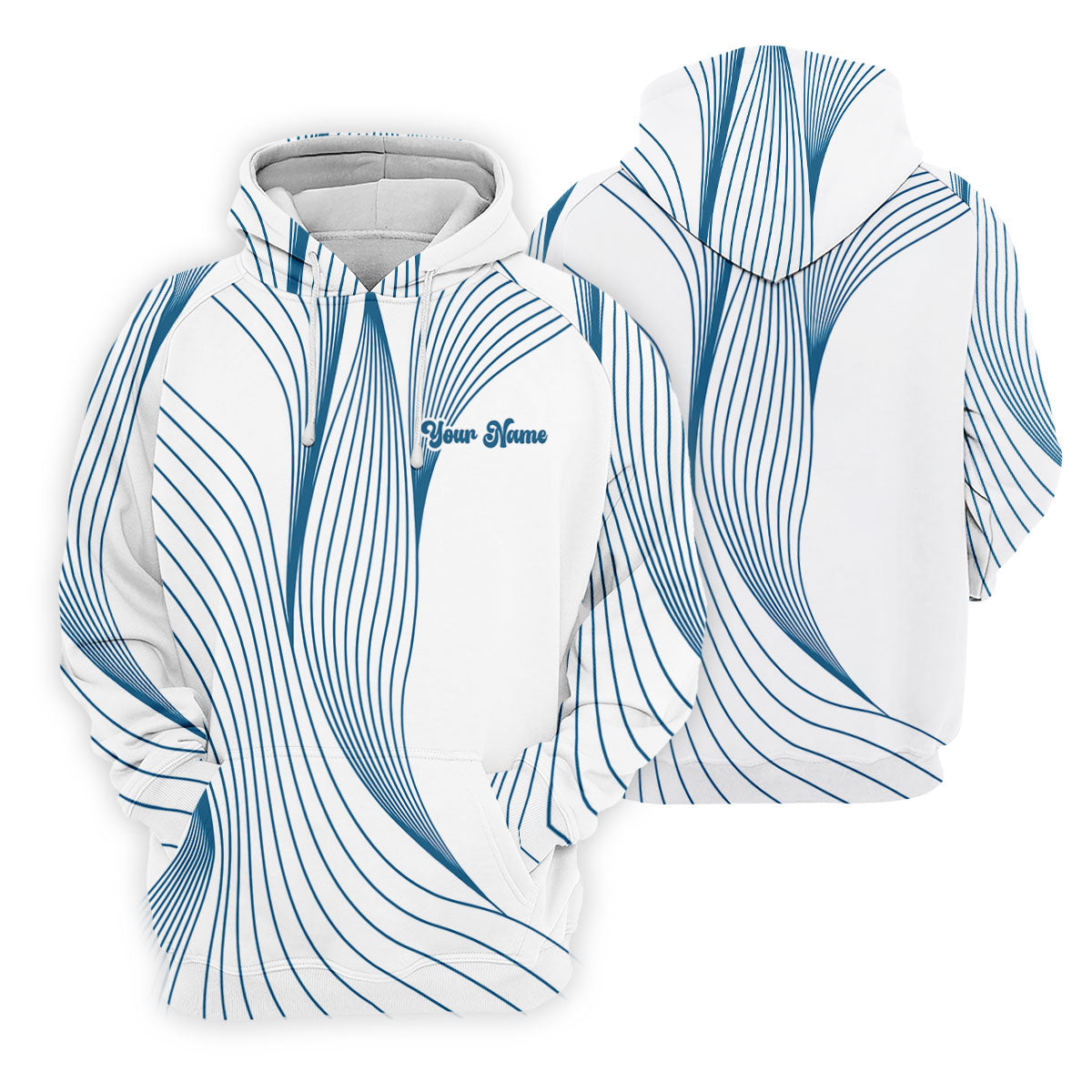 Geometric Line Wavy Line Blue And White Custom Name Golf Shirts For Men, Men's Golf Shirt, Polo ShirtFor Men