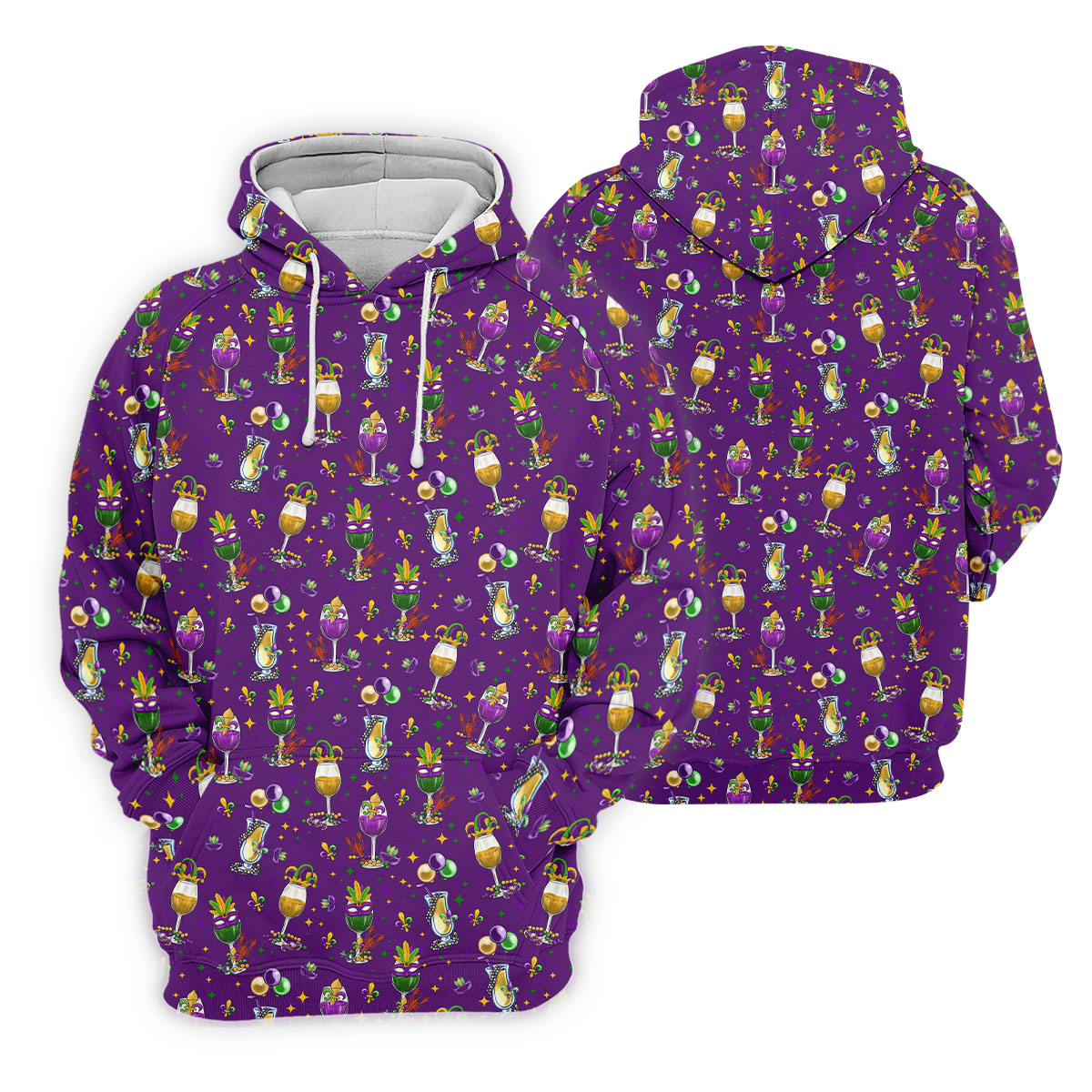 Mardi Gras Wine Glass Beaded Garland Fleur De Lis Purple Golf Shirt, Polo ShirtFor Men, Golf Shirts For Men