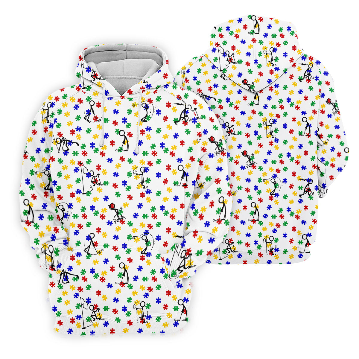 Funny Stick Figure Autism Puzzle Polo Shirts For Women, Autism Awareness Golf Shirt, Ladies Golf Shirt