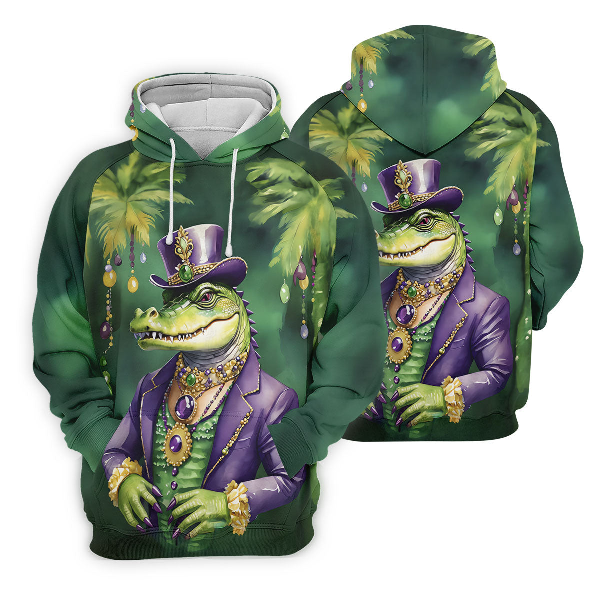 Mardi Gras Alligator Decorated Palm Tree Print Golf Shirt, Polo ShirtFor Men, Golf Shirts For Men