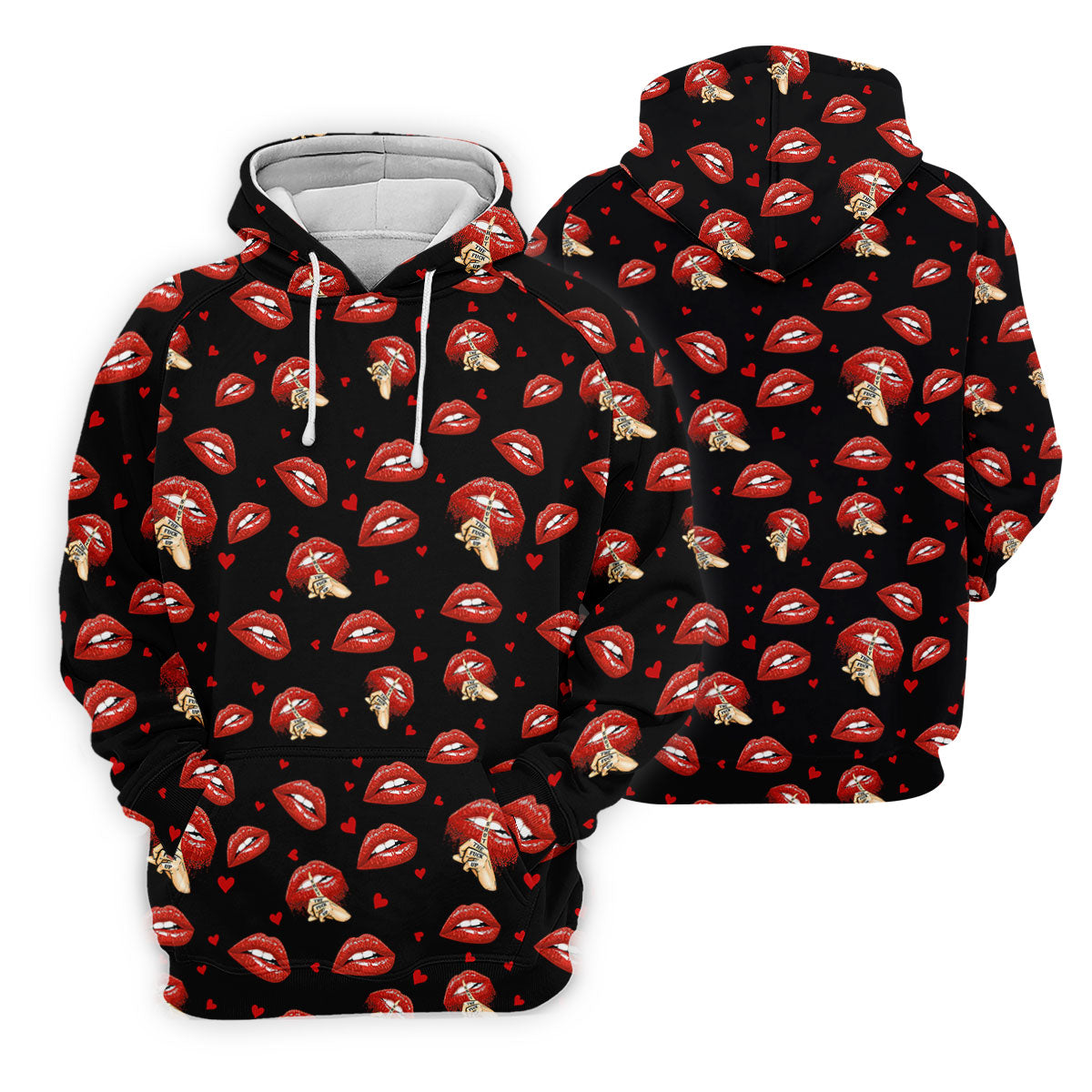 Sassy Red Lips Golf Shirt, Funny Valentine Pattern Design, Women’s Golf Polo