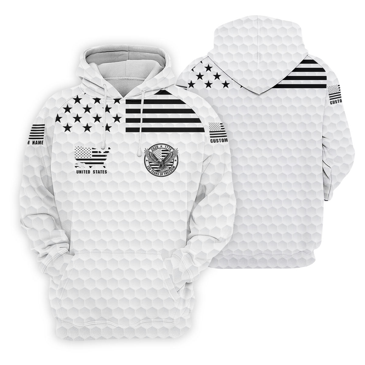 250 Years Of Freedom Golf Ball Pattern White Golf Shirt, 4th Of July Patriotic Golf Shirts For Men
