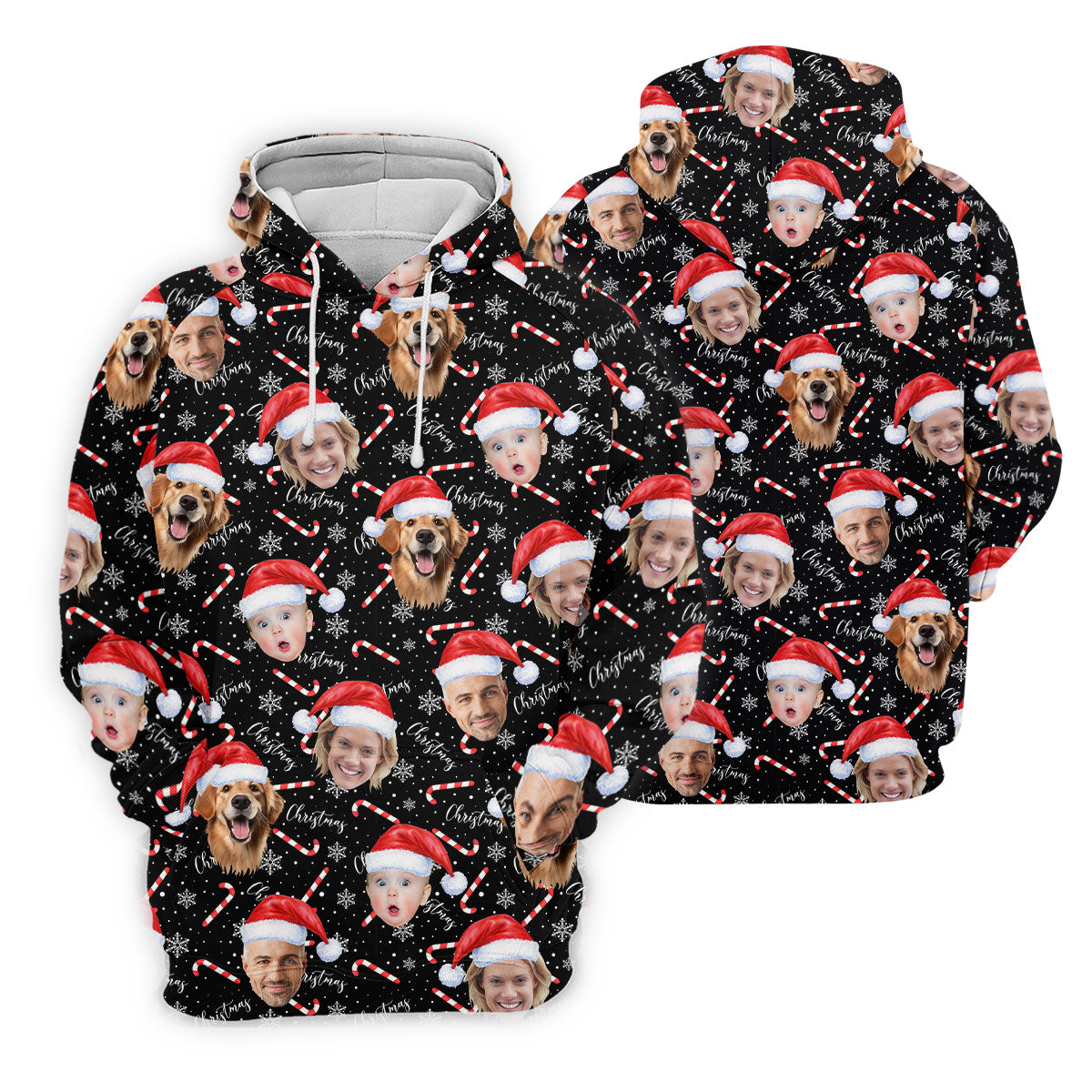 Custom Face Candy Cane Christmas Black Golf Shirt, Christmas Golf Shirt, Ladies Golf Tops, Golf Gifts For Women