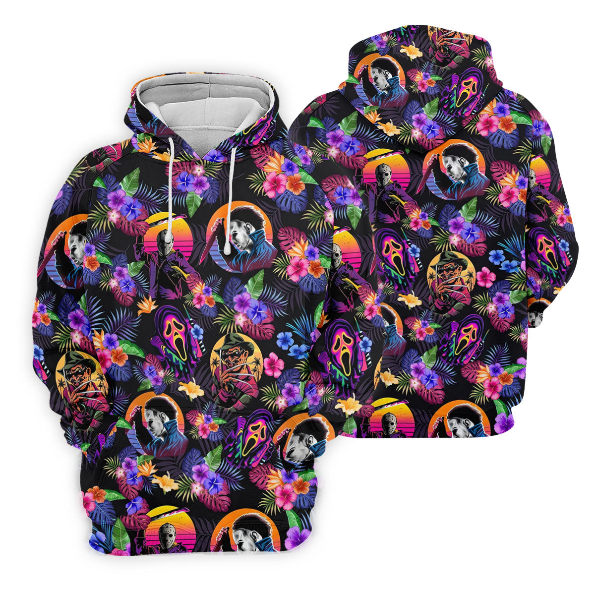 Retro Neon Horror Character Halloween Golf Shirt, Mens Golf Polo, Hawaiian Golf Shirt