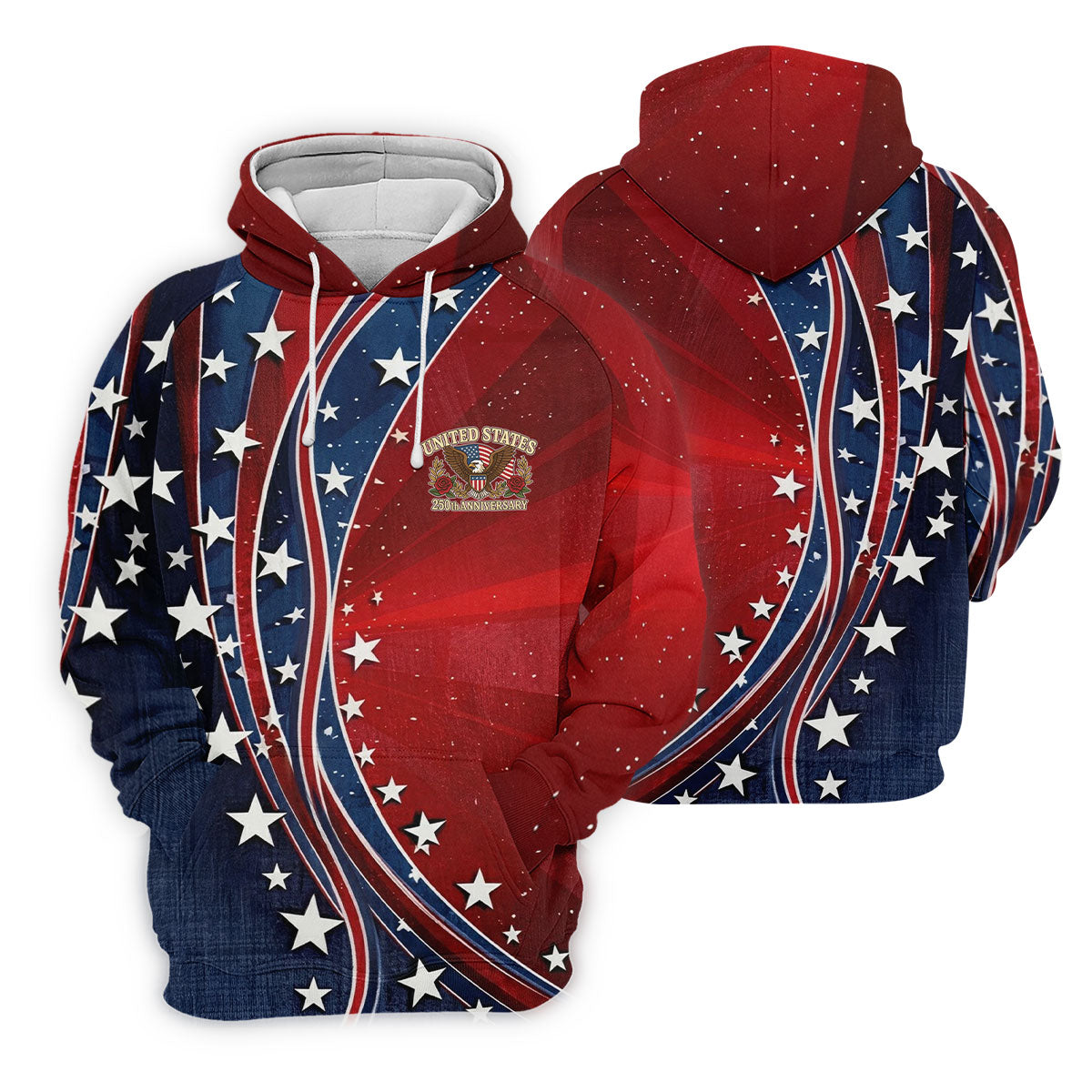 US 250th Anniversary Red White Navy Stars And Stripes Patriotic Golf Shirt, 4th Of July Golf Shirts For Men