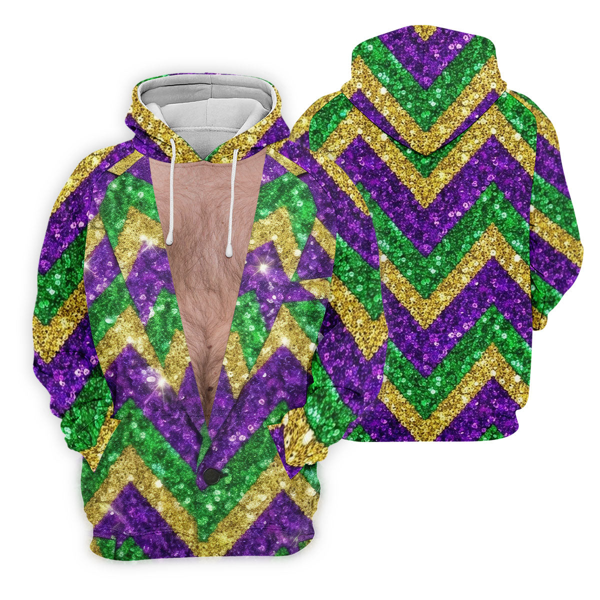 Mardi Gras Purple Green Gold Printed Sequin Zigzag Pattern Women's Golf Tops, Fun Women's Golf Shirts