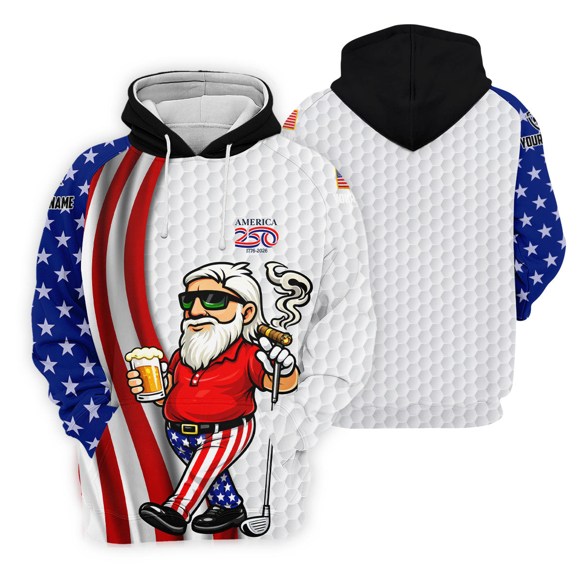 America 250 Patriotic Man 4th Of July White Golf Shirt, Golf And Beer Golf Shirts For Men
