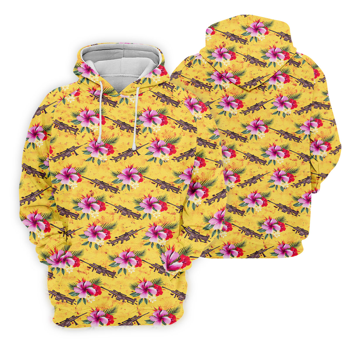 Floral Pattern Army Theme Hawaiian Yellow Golf Shirt, Men's Golf Polo Shirtlf Shirts For Men