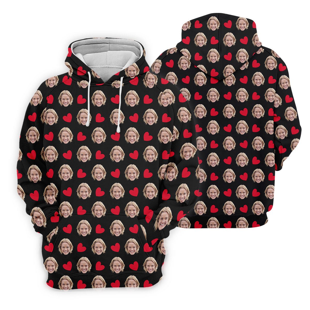 Custom Face Red Heart Pattern Black Golf Shirt, Cute Golf Outfit, Ladies Golf Shirts, Golf Gifts For Women